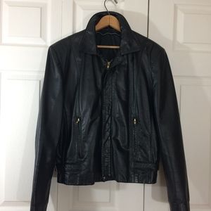 Vintage black leather jacket side cinched sides